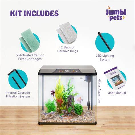 JumblPets Starter Fish Aquarium Kit, Beginner Glass Fish Tank .